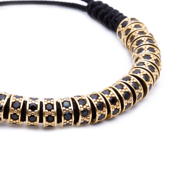 Modalooks 18K Gold Black Diamonds Stoppers Macrame Bracelet - Black Close Up