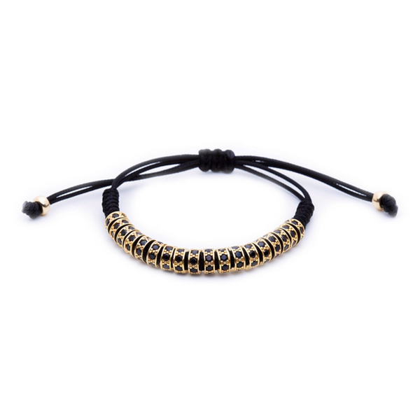 Modalooks 18K Gold Black Diamonds Stoppers Macrame Bracelet - Black Front