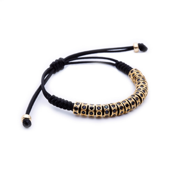 Modalooks 18K Gold Black Diamonds Stoppers Macrame Bracelet - Black Side