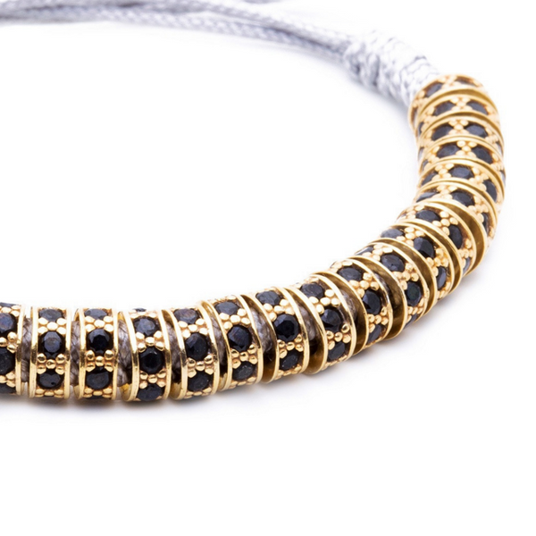 Modalooks 18K Gold Black Diamonds Stoppers Macrame Bracelet - Grey Close Up