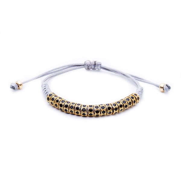 Modalooks 18K Gold Black Diamonds Stoppers Macrame Bracelet - Grey Front