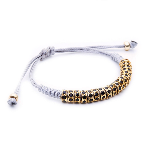 Modalooks 18K Gold Black Diamonds Stoppers Macrame Bracelet - Grey Side