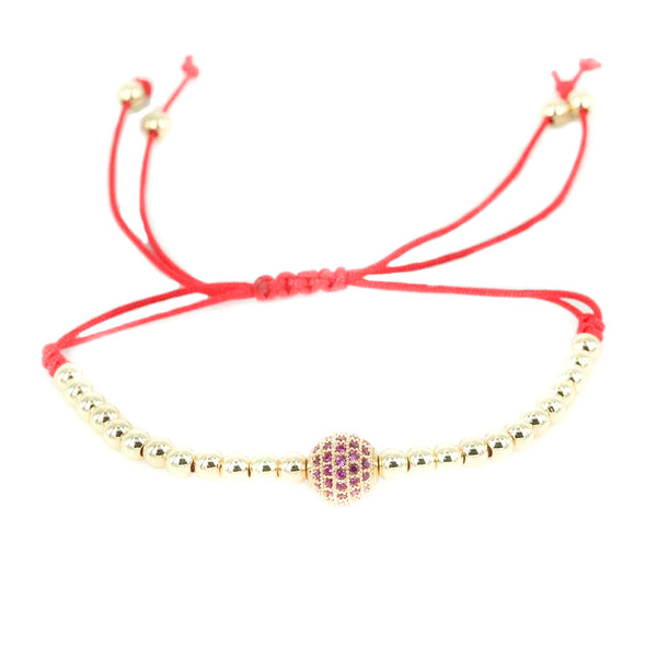 18K-Gold-Plated-Red-Waxed-Cord-4mm-Balls-CZ-Diamonds-Macrame-Bracelet-1ball