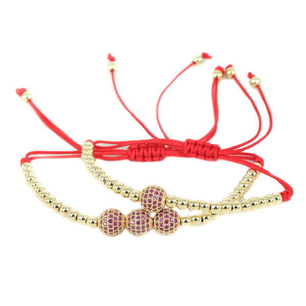 18K-Gold-Plated-Red-Waxed-Cord-4mm-Balls-CZ-Diamonds-Macrame-Bracelet-Stack