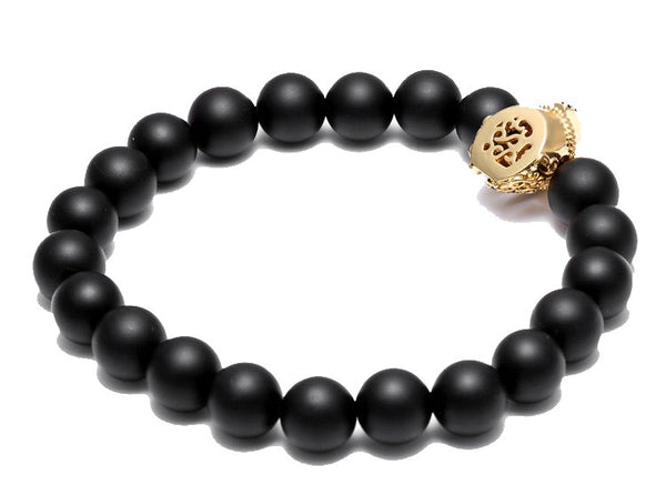 Modalooks 18K-Gold-Spartan-Gladiator-Helmet-Black-Matte-Beads-Bracelet-Bottom-Back-View-