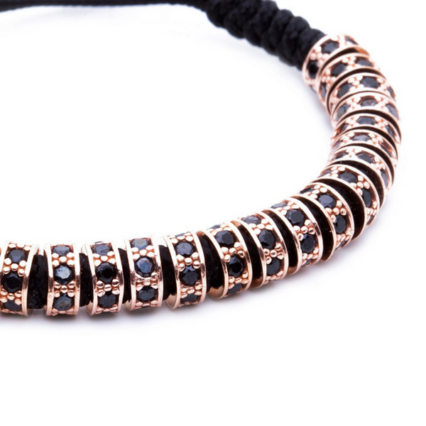 Modalooks 18K Rose Gold Black Diamonds Stoppers Macrame Bracelet - Black Close Up