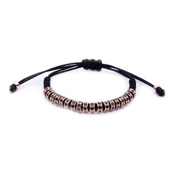 Modalooks 18K Rose Gold Black Diamonds Stoppers Macrame Bracelet - Black Front