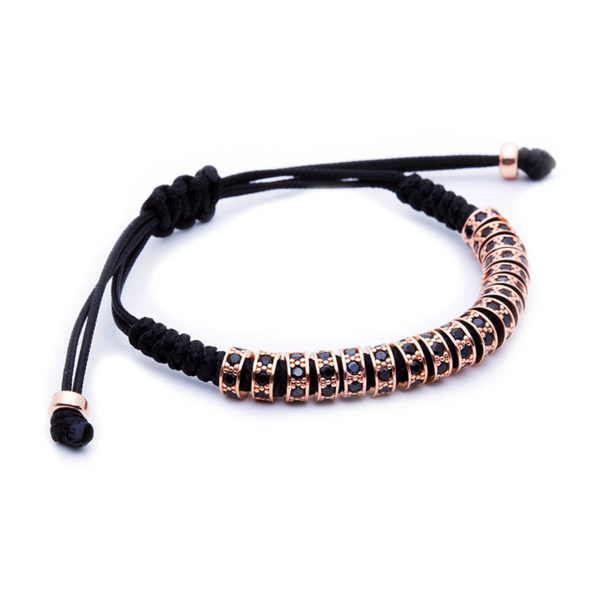 Modalooks 18K Rose Gold Black Diamonds Stoppers Macrame Bracelet - Black Side