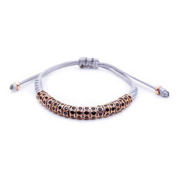 Modalooks 18K Rose Gold Black Diamonds Stoppers Macrame Bracelet - Grey Front