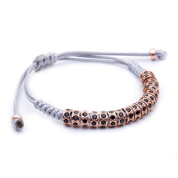 Modalooks 18K Rose Gold Black Diamonds Stoppers Macrame Bracelet - Grey Side
