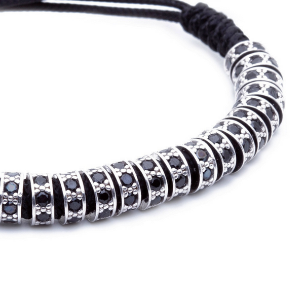 Modalooks 18K White Gold Black Diamonds Stoppers Macrame Bracelet - Black Close Up
