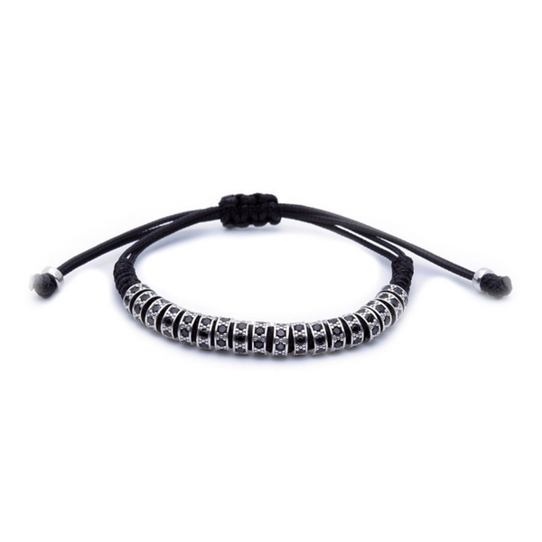 Modalooks 18K White Gold Black Diamonds Stoppers Macrame Bracelet - Black Front
