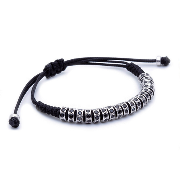 Modalooks 18K White Gold Black Diamonds Stoppers Macrame Bracelet - Black Side