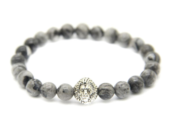 Modalooks-18K-White-Gold-Plated-Lion-Head-Grey-Jasper-Beads-Bracelet