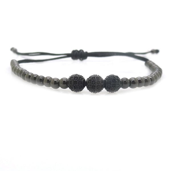 Modalooks-3-CZ-Diamond-Ball-8mm-4mm-Ruthenium-Plated-Macrame-Bracelet