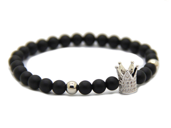Modalooks-Bracelet-Female-Women-Black-Matte-Agate-Onyx-White-Gold-Crown-Side