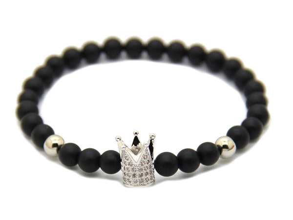 Modalooks-Bracelet-Female-Women-Black-Matte-Agate-Onyx-White-Gold-Crown