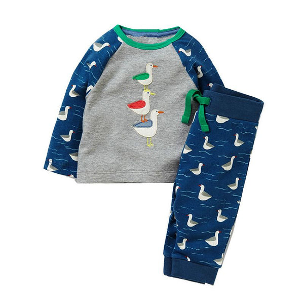 Modalooks-Kidslooks-Bambinilooks-Birds-Set-Pants-T-Shirt-Cotton-Long-Sleeve