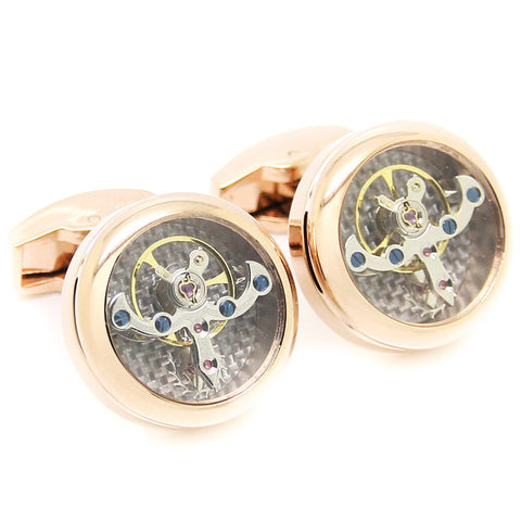 Modalooks-Tourbillon-Watch-Movement-Cufflink-Stainless-Steel-Rose-Gold-Plated-Close-Up