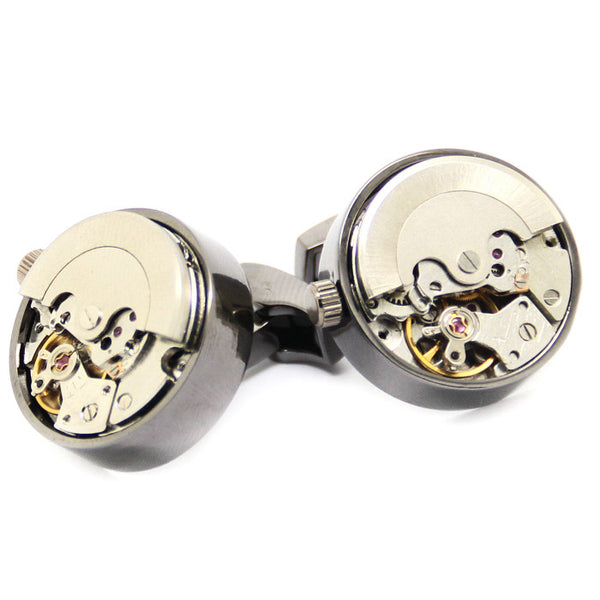 Modalooks-Tourbillon-Watch-Movement-Cufflink-Stainless-Steel-Ruthenium-Plated-Double
