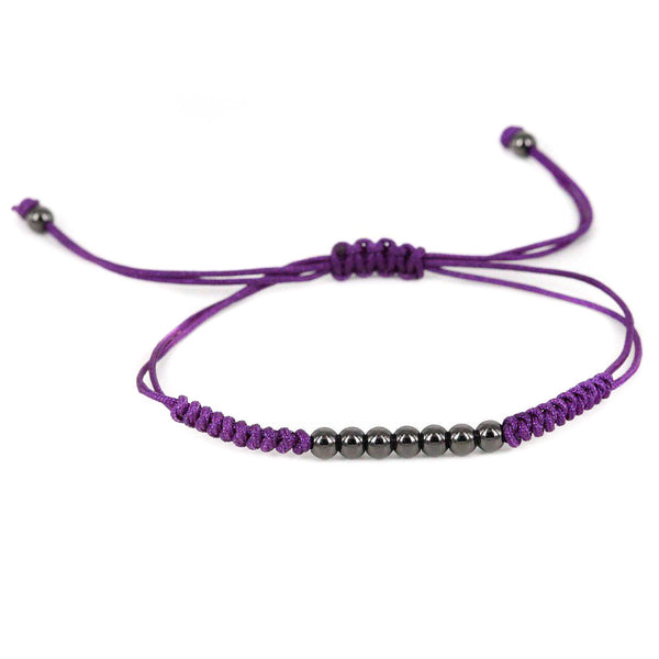 Modalooks-Ruthenium-Plated-4mm-7-Balls-Waxed-Cord-Macrame-Bracelet-Purple