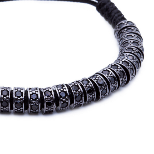Modalooks Ruthenium Plated Black Diamonds Stoppers Macrame Bracelet - Black Close Up