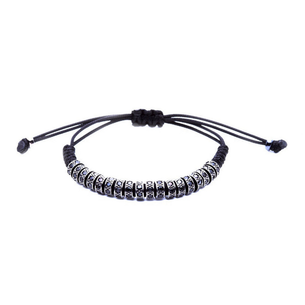 Modalooks Ruthenium Plated Black Diamonds Stoppers Macrame Bracelet - Black Fron
