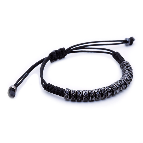 Modalooks Ruthenium Plated Black Diamonds Stoppers Macrame Bracelet - Black Side