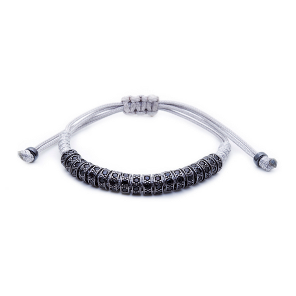 Modalooks Ruthenium Plated Black Diamonds Stoppers Macrame Bracelet - Grey Front