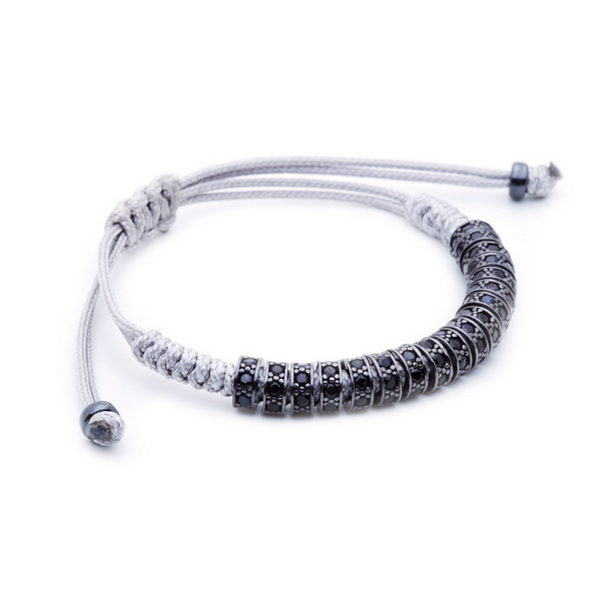 Modalooks Ruthenium Plated Black Diamonds Stoppers Macrame Bracelet - Grey Side