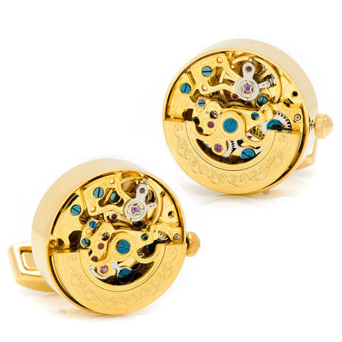 Modalooks-Tourbillon-Watch-Movement-Cufflink-Gold-Plated-Front