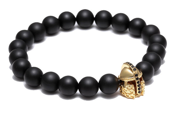 Modalooks-18K-Gold-Spartan-Gladiator-Helmet-Black-Matte-Beads-Bracelet-Side-View