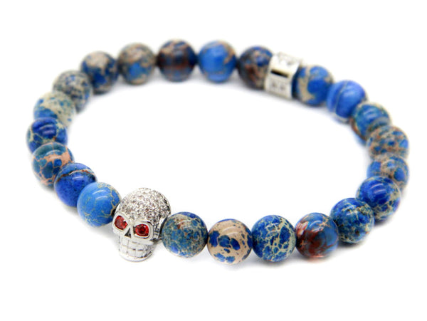 Modalooks-18K-White-Gold-Skull-CZ-Blue-Sediment-Beads-Bracelet-Side-View