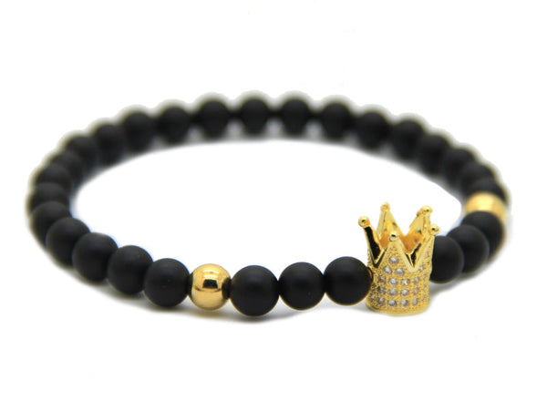 Modalooks-Bracelet-Female-Women-Black-Matte-Agate-Onyx-Gold-Crown-Side
