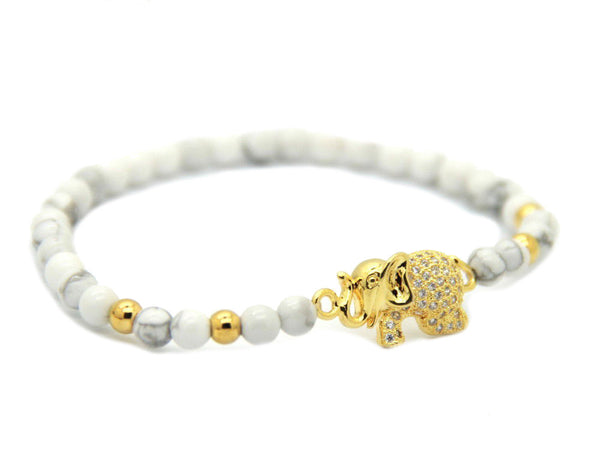 Modalooks-Bracelet-Gold-Howlite-6mm-Elephant-Side