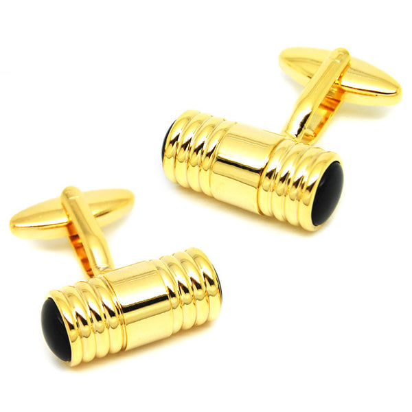 Modalooks-Formal-Cylinder-Gold-Black-Agate-Cufflink-Top-View