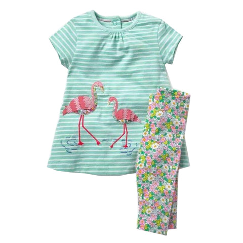 Modalooks-Kidslooks-Bambinilooks-Flamingo-Set-Pants-Dress-Cotton-Short-Sleeve