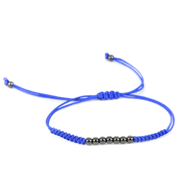 Modalooks-Ruthenium-Plated-4mm-7-Balls-Waxed-Cord-Macrame-Bracelet-Blue