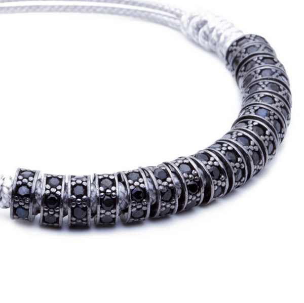 Modalooks Ruthenium Plated Black Diamonds Stoppers Macrame Bracelet - Grey Close Up
